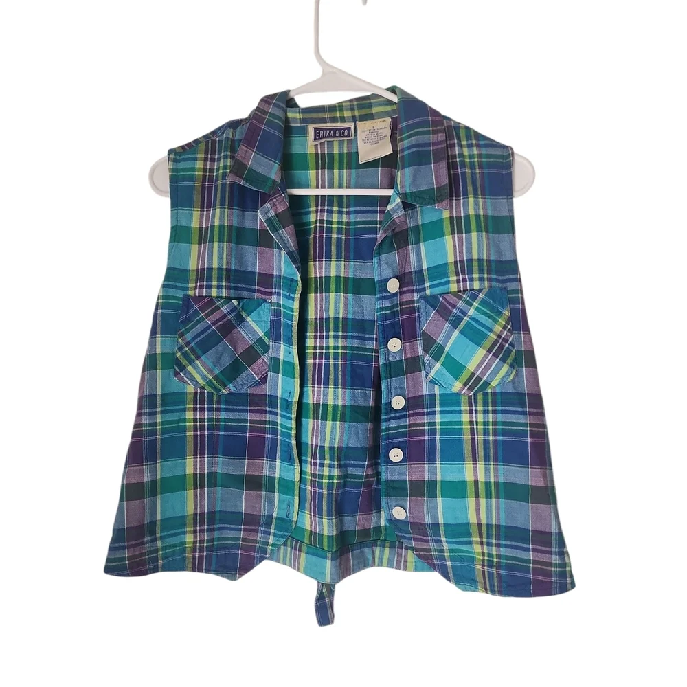 Vintage Erika & Co Plaid Multicolor Y2K Cottagecore Vest Top - Picture 1 of 5